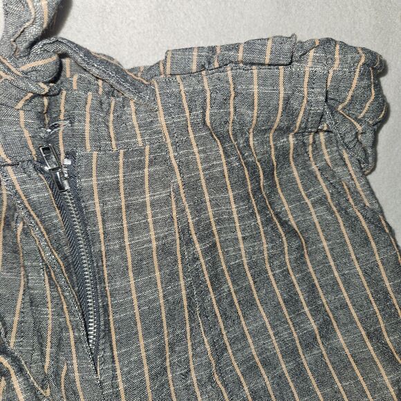 MINE Women’s S Striped High Waist Paper Bag Pants Gray Orange Ankle Office Boho - Picture 4 of 11